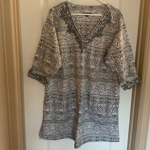 Lands End 1X Gray & White Swim Cover Up